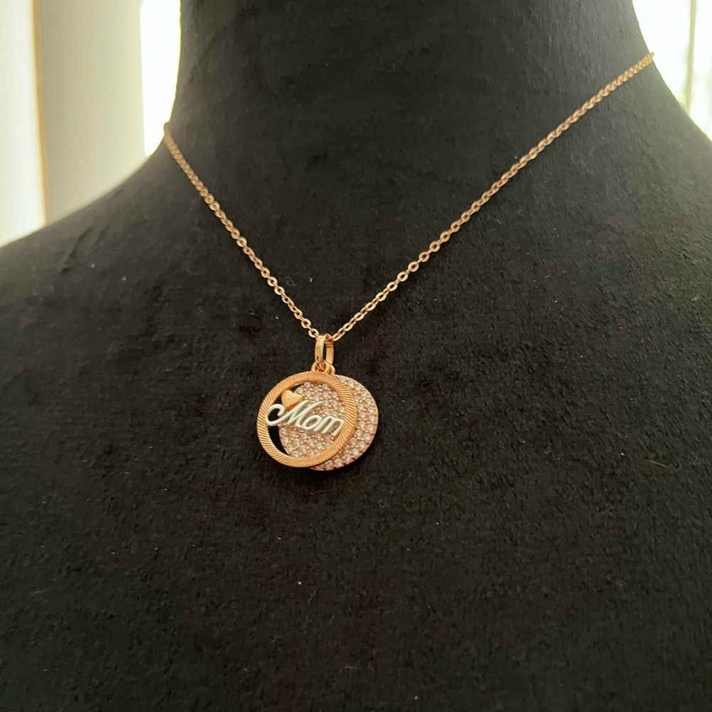 Rose Gold Double Zirconium Stones Medallion Pendant Necklace - Picture 5 of 9